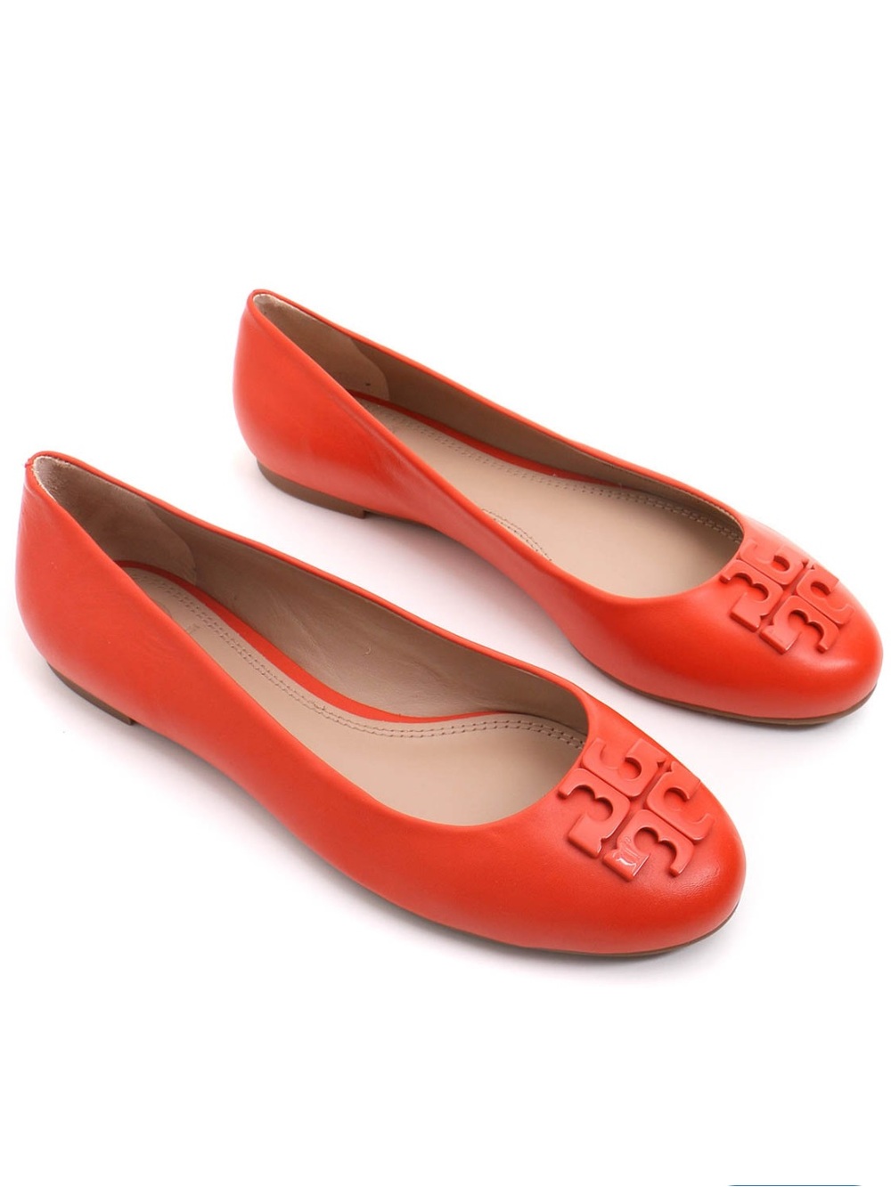 Tory Burch Bright Orange Leather Logo Ballet Flats